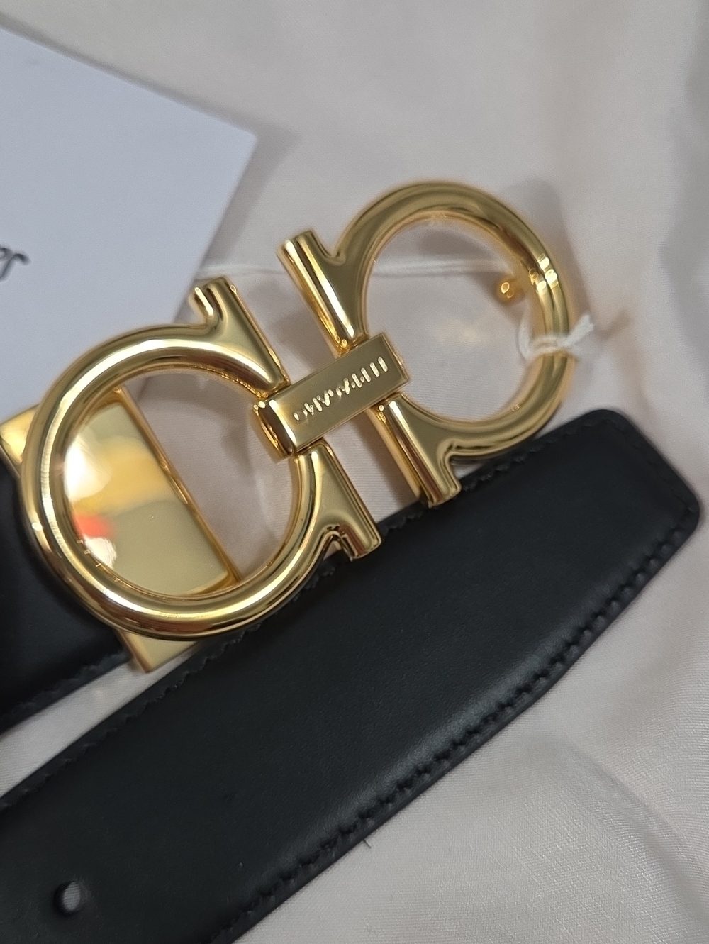Salvatore Ferragamo Black/Brown Leather Belt Gold Gancini Buckle